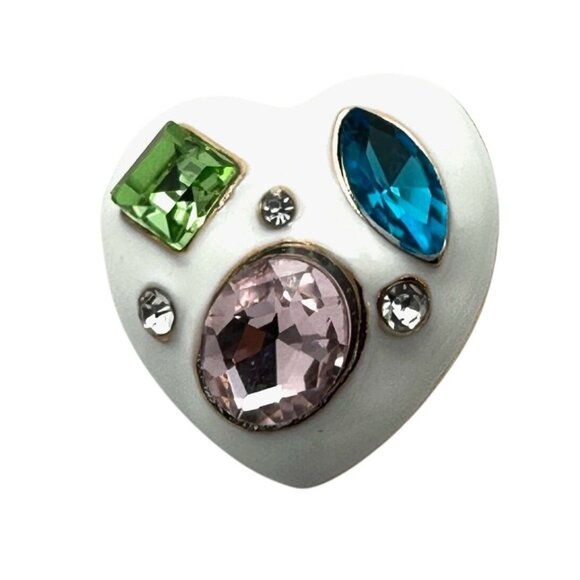 Womens Earrings Blue Pink Green Rhinestone White Enamel Heart Earrings Pierced - Picture 4 of 5